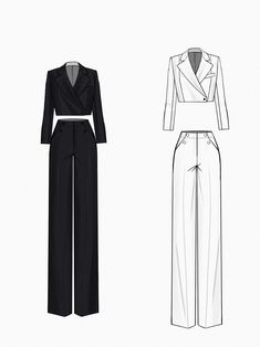 a woman's suit and pants are shown next to each other