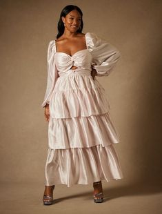 Plus Size Anniversary Dress, Plus Size Wedding Guest Dresses With Sleeves, Plus Size Drop Waist Dress, White Engagement Dress Plus Size, Plus Size Tiered Dress, Plus White Dress, Plus Size Rehearsal Dinner Dress, Plus Size Tea Party Outfit, Eloquii Bridal