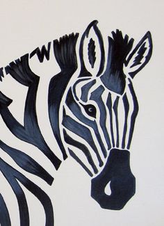 a drawing of a zebra with black and white stripes