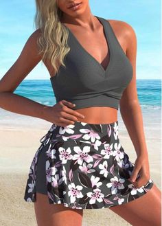 Color:Dark Grey;Size:S;Size:M;Size:L;Size:XL;Size:XXL;Bra Style:Padded;Support:Wire Free;Pad Style:Removable;Strap Style:Adjustable;Package Contents:1 X Bra , 1 X Pantskirt;Occasion:Sport; Elegant Dresses Plus Size, Beach Bridesmaid Dresses, Plaid Outfits, Black Swimwear, Grey Floral, Bra Styles