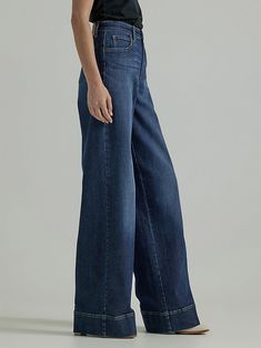 Women's Legendary Trouser Jean Chic Relaxed Fit Dark Wash Flare Jeans, Chic Dark Wash Relaxed Fit Flare Jeans, Modern High Rise Denim Blue Flare Jeans, Modern High-rise Denim Blue Flare Jeans, Modern High Rise Dark Wash Flare Jeans, Modern High-waisted Denim Flare Jeans, Modern Medium Wash Full Length Bottoms, Modern Full-length Bottoms In Medium Wash, Chic Full Length Denim Flare Jeans