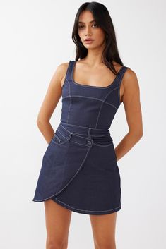 Killara Pocket Wrap Mini Dress Indigo by Selfie Leslie Yellow Bridesmaids, Wrap Mini Dress, Dorm Ideas, Inspo Outfit, Iron Material, Blue Bridesmaids, Date Night Dresses, Mini Dress Casual, Mini Wrap Dress