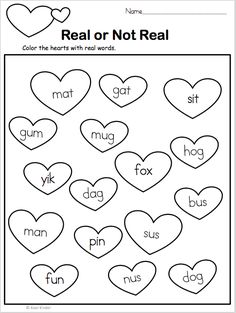 the real or not real worksheet for valentine's day with heart shapes