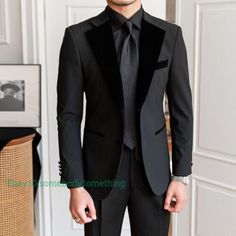 ad eBay - Find many great new & used options and get the best deals for Men's Jacket Suit Slim Fashion Black Formal Business Wedding Party Banquet at the best online prices at eBay! Free shipping for many products! All Black Tux, Black Tux Wedding, Mens Tux, Black Tux, Jacket Suit, Velvet Suit, Men Suit, Party Suits, Suit Shoes