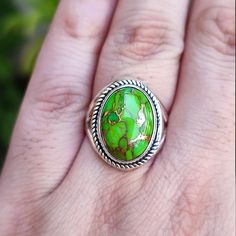 Green Oval Turquoise Gemstone Ring, Green Oval Turquoise Bohemian Ring, Bohemian Green Oval Cabochon Ring, Bohemian Green Oval Turquoise Ring, Southwestern Green Oval Turquoise Ring, Southwestern Oval Green Rings, Southwestern Green Oval Rings, Southwestern Style Green Oval Ring, Green Turquoise 925 Ring For Anniversary