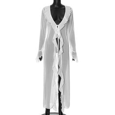 43137441693743|43137441726511|43137441759279 White Sheer V-neck Cover-up, White Fitted Long Cover-up, White Sheer Cover-up For Spring, Elegant Fitted Long Sleeve Cover-up, White Open Front Summer Dress, Elegant White V-neck Cover-up, White Open Front Dress For Beach Cover-up, White Open Front Daywear Dress, Open Front White Dress For Daywear