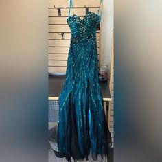 Teal Blue Prom Dress With Sequins All Over , Never Used With Tags Teal Blue Prom Dress, Themed Prom Dresses, Turquoise Prom Dresses, Teal Prom Dresses, Dark Teal Dress, Puffy Prom Dresses, Vintage Ball Gowns, Beaded Evening Gowns, Tulle Skirt Black