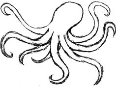 an octopus is drawn in black ink on white paper, and it looks like the tentacles are