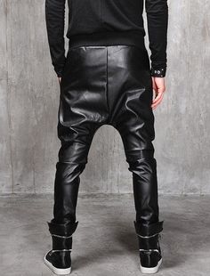 Faux Leather Pants For Streetwear, Fitted Faux Leather Pants For Streetwear, Trendy Leather Trousers For Streetwear, Black Faux Leather Pants With Pockets, Trendy Winter Leather Pants For Streetwear, Black Faux Leather Edgy Bottoms, Fitted Black Leather Pants With Pockets, Black Edgy Faux Leather Bottoms, Fall Streetwear Faux Leather Pants