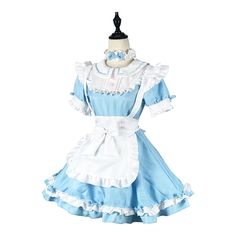 Blue Lolita Maid Dress Uniform Condition: Brand NewColor: BlueSize: S-5XLMaterial: Cotton and PolyesterSleeves: Long Flare SleevesIncluded: Dress+Apron+Headwear+Neckwear+Two Sleeves Cute Fitted Dresses For Cosplay Events, Cute Costume Dress For Cosplay Events, Fitted Fairycore Dress For Cosplay Events, Fairycore Dresses For Cosplay And Costume Parties, Fairytale Ruffle Dresses For Cosplay, Blue Fairytale Costume For Costume Party, Fairytale Blue Costumes For Costume Party, Fairy Kei Short Sleeve Dress For Costume Party, Fitted Fairycore Dress For Cosplay