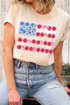 Flower USA Flag Graphic T-shirt. Unisex Crew Neck Short Sleeves 100%COTTON HEATHER(52%COTTON,48%POLY) ATH.HEATHER,BLACK HEATHER(90%COTTON,10%POLY) Imported Size Measurement (inch): S: 36.0 (Bust), 18.0 (Waist), 18.0 (Hips), 28.0 (Length) M: 40.0 (Bust), 20.0 (Waist), 20.0 (Hips), 29.0 (Length) L: 44.0 (Bust), 22.0 (Waist), 22.0 (Hips), 30.0 (Length) XL: 48.0 (Bust), 24.0 (Waist), 24.0 (Hips), 31.0 (Length) White T-shirt With American Flag Print For Spring, American Flag Print T-shirt For Spring, Spring Crew Neck T-shirt With American Flag Print, Spring Graphic Tee With Flag Print, Spring American Flag Print Relaxed T-shirt, Spring Relaxed Fit T-shirt With American Flag Print, Summer Flag Print T-shirt With Relaxed Fit, American Flag Print Graphic Tee For Spring, Spring T-shirt With Flag Print