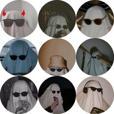 six different images of people wearing sunglasses and nun costumes