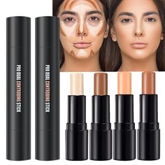 PRICES MAY VARY. 💎[4 Color Cream Contour Stick Makeup] -This Countour highlight stick has a silky, lightweight, buttery smooth formula that blends seamlessly onto your skin! Cream Bronzer Stick - Incredibly creamy and soft texture combines the features of a powder and butter bronzer; that smooth skin texture brightens skin tone and delivers a gorgeous bronze finish.The makeup contour and makeup highlighter create the illusion of a sculpted, defined face in no time. 💎［Brightens & Shades］It's 4 Contour Application, Starter Makeup, Cute Makeup Brushes, Contour Sticks, Best Contour, Cream Contour Stick, Cream Contour Palette, Bronzer Stick, Contouring For Beginners