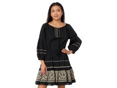 LAUREN Ralph Lauren Embroidered Cotton Voile Dress - Women's Dress : Black/Tan : Cut from lightweight cotton voile, this knee-grazing LAUREN Ralph Lauren Embroidered Cotton Voile Dress is designed with thoughtful details like delicate smocking, ruffle trim, and beautiful embroidery at the bodice and skirt hem. Slight fit-and-flare silhouette. Intended to hit above the knee. Ruffle-trim V-neck. Flutter sleeves. Smocking at the shoulders. Shirring into the sleeve caps. Embroidery placed at the bodice and skirt hem. Smocking at the waist. Shirring into the waistband. Machine washable. 100% cotton. Measurements: &amp,#8226, Length: 38 in. Product measurements were taken using size MD. Please note that measurements may vary by size. Imported. Summer Long Sleeve Embroidered Dress With Ruffles, Spring Long Sleeve Embroidered Dress With Ruffles, Long Sleeve Embroidered Dress With Ruffles For Summer, Summer Embroidered Long Sleeve Dress With Ruffles, Folk Style Long Sleeve Dresses For Daywear, Long Sleeve Folk Dresses For Daywear, Summer Peasant Dress With Smocked Cuffs, Casual Cotton Peasant Dress With Ruffles, Spring Peasant Dress