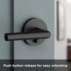 the push button release for easy unlocking is shown in this graphic above an image of a door handle