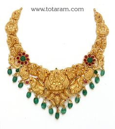 22 karat gold 'lakshmi - peacock' necklace with color stones, pearls & beads (temple jewellery)

  exquisite 22 karat gold 'lakshmi - peacock' necklace  indulge in the beauty of indian craftsmanship with this stunning 22 karat gold 'lakshmi - peacock' necklace from totaram jewelers. adorned with colorful stones, pearls, and beads, this temple jewelry piece is a true masterpiece that will elevate your style to a whole new level.    handcrafted in india, this necklace is a symbol of elegance and t Festive 22k Gold Temple Necklace Luxury, Luxury Gold Plated Temple Necklace For Diwali, Indian Coin Jewellery Lakshmi Necklace, Luxury Temple Jewelry With Polished Beads, Cheap Temple Jewelry Necklaces For Diwali, Festive 22k Gold Luxury Temple Necklace, Luxury Brass Temple Necklace, Luxury Gold Temple Necklace With Stone Work, Luxury Gold Antique Temple Necklace