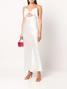 Fleur Du Mal bow-embellished Silk Slip Dress - Farfetch Slip Dress White, White Slip Dress, Tulip Skirt, Dress Clip, White Lingerie, Silk Slip Dress, White Slip, Stretch Crepe, Silk Slip