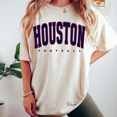 "comfort colors Houston Football shirt, Houston Football Shirt, Retro Houston Football Shirt, Houston Football Gift, Houston Sunday Football -Please check Color and Size Charts before placing the order. You can find them in the listing's photos (Depending on what device you are viewing this listing colors may vary slightly). -Returns and exchanges are accepted only if there are defects \"No Extra Costs\" We create custom t-shirts with great designs for everyone's liking. If you don't find the size or color you would like, please message us and we will be happy to  accommodate! comfort colors Houston Football shirt, Houston Football Shirt, Retro Houston Football Shirt, Houston Football Gift, Houston Sunday Football PRODUCT T-shirt Comfort Colors® 1717     Medium fabric (6.1 oz/yd² (206.8 g/ Casual Relaxed Fit Shirt For Game Day, Game Day Relaxed Fit Shirt With Letter Print, Game Day Letter Print Relaxed Fit Shirt, Relaxed Fit Letter Print Shirt For Game Day, Sunday Football, Baseball Sweatshirts, Football Sunday, Football Gift, Gifts For Football Fans