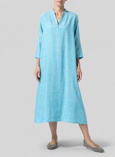 Linen V-neck Mandarin Collar Dress Tunic Apple Shape Outfits, Skirts Plus Size, Vivid Linen, Mandarin Collar Dress, Dress Tunic, Linen Dresses, Linen Clothes, Collar Dress, Mandarin Collar