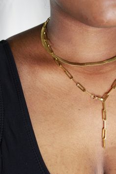 The Got Me Chain is a versatile must-have that is beautifully paired with any necklaces or on its own. You can connect and link the chain in many different ways. We offer two lengths in 16 inches long or 20 inches long. Stainless Steel or Gold Plated 16" inch. length 20” inch length Jewelry Care Stainless Steel To make the most out of your newest addition, we recommend the following tips for your collection to last; Limit contact with perfumes, lotions, bleach, skincare, or other chemical liquids Keep in a cool and dry location inside of your Switch pouch away from sharp objects For a deeper clean; soak in warm and soapy water for 2-4 minutes and pat dry with a soft hand towel. 14k Gold Plated To make the most out of your newest addition, we recommend the following tips for your collection Metal Chain Necklace With Adjustable Chain For Layering, Adjustable Metal Chain Necklace For Layering, Metal Adjustable Chain Necklace For Layering, Delicate Metal Link Layered Necklace, Metal Link Layered Necklace With Adjustable Chain, Long Chain Necklace With Adjustable Chain For Layering, Adjustable Long Chain Necklace For Layering, Metal Snake Chain Necklace With Double Chain, Chic Double Strand Chain Necklace With Adjustable Chain