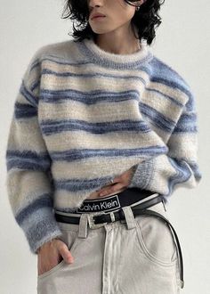 Sweater Outfits Fall, Loose Pullover, Spirit Wear, Round Neck Sweaters, Knitwear Men, Casual Winter Outfits, Knit Pullover, Knit Jumper, Striped Knit