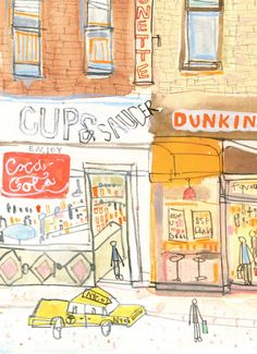 this is a drawing of a dunkin'donuts store