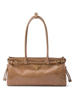 Prada Medium Leather Handbag - Farfetch Designer Work Bag, Work Bags Laptop, Prada Mini, Tan Bag, High Leather Boots, Quilted Totes, Pull On Boots, Triangle Logo, Brown Bags