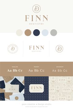 the logo design for finn dental care, which is located in an area with many different types