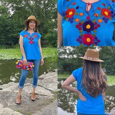 This Beautiful Floral Hand Embroidered Blouse is the perfect Top for Everyday use or a special event. This blouse is hand embroidered by Mexican Artisans and is completely one of a kind! This blouse comes in one size which fits sizes Small and Medium. More Colors Available here: https://www.etsy.com/es/listing/820969974/blusa-floral-bordado-a-mano-blusa-floral?ref=listing_published_alert Bohemian Embroidered Top With Geometric Design For Vacation, Bohemian Tops With Geometric Embroidery, Colorful Bohemian Short Sleeve Tops, Bohemian Tops With Geometric Embroidery For Vacation, Bohemian Tops With Floral Embroidery, Bohemian Embroidered Blouse For Vacation, Bohemian Embroidered Peasant Top For Vacation, Folk Style Peasant Top With Floral Embroidery For Beach, Bohemian Embroidered Top With Multicolor Floral Design