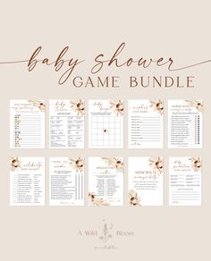 the baby shower game bundle is shown with flowers