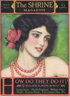 an old magazine cover with a woman wearing pearls