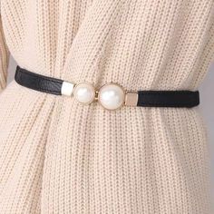 Creative Pearl Buckle Belt PU Leather Dress Skirt Waist Elastic Thin Women Belts Ladies Waistband Big Pearl, Pearl Leather, Pearl Design, Belt Accessories, Leather Belts, Pearl Pendant, Elegant Woman