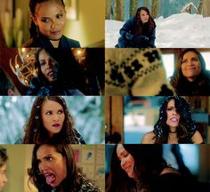 several pictures of the same woman making funny faces in different scenes, including one with her tongue out and another with her mouth open