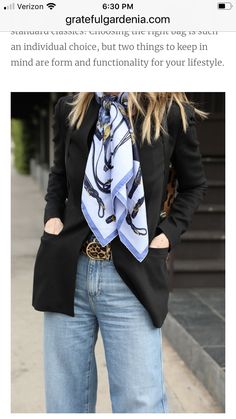 How To Wear An Hermes Scarf, How To Wear Hermes Scarf Silk, Hermes Silk Scarf Outfit, How To Style Hermes Scarf, Scarf And Blazer Outfit, Neck Scarf Outfit Classy, Hermes Scarf How To Wear, Silk Scarf Outfit Classy, Fall Fashion 2024 Women