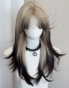 Black Tips On Blonde Hair, Ash Blonde Black Hair, Blonde And Black Skunk Hair, Blonde Top Brown Bottom Hair, Top Blonde Bottom Black Hair, Blond Roots Dark Ends, Blonde Hair Black Ends, Black And Blonde Peekaboo, Blonde Hair With Brown Tips