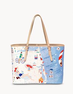 This tote with our signature golden Spartina logo is perfect for days of adventure shopping around town or relaxing on the beach. It features an open top design with a simple lobster claw closure, roomy interior plus three slip pockets and one zip pocket on the inside. The cotton canvas lining is brightly colored for fun, yet is also sturdy. Down The Shore, Sea Bright, Relaxing On The Beach, Vinyl Exterior, Dance Gifts, Pearl Shop, Chic Shop, Framed Gifts, Mother Pearl