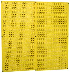 a yellow pegboard with holes on it