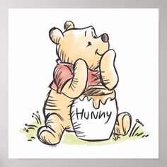 a drawing of a winnie the pooh bear holding a honey jar that says humpy