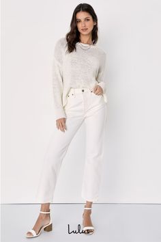 We just can't get enough of the Levi's Wedgie Straight White High-Rise Cropped Jeans! Sturdy denim (in Levi's In the Cloud's wash) forms these incredibly cute and on-trend jeans with a five-pocket cut, belt loops, and high-waisted fit. Branded top button and hidden button fly top straight pant legs with cropped hems. Red logo tag and leather patch at back. Fit: This garment fits true to size. Length: Ankle length. Size 28 Inseam: 27.00 Front Rise: 10.00 Waist: Fitted - very fitted at natural wai Trend Jeans, Lulu Fashion, Jean Trends, Logo Tag, Red Logo, Straight Leg Denim, Best Jeans, Straight Pants, Family Photo