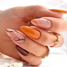 Orange Acrylic Nails, Nails Orange, Brown Nail, Fall Nail Ideas, Nail Art Trends, Her Nails, Winter Nail Designs, Fall Nail Art