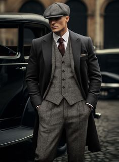 Thomas Shelby Peaky Blinders Gray Tweed Suit – StudioSuits Best Formal Suits For Men, Long Coat Wedding Men, Peaky Blinders Tuxedo, Pesky Blinders Suit, Thomas Shelby Clothes, Tommy Shelby Suit, Speakeasy Mens Fashion, Mobster Suit Men, Peaky Blinders Suits Mens Fashion