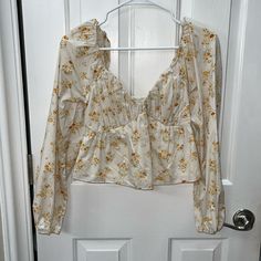 Never Worn New With Tags Cute Women’s Blouse Yellow Long Sleeve Tops For Spring, Yellow Floral Print Top For Spring, Spring Yellow Floral Print Top, Casual Fall Daytime Tops, Casual Fall Tops For Daytime, Daytime Long Sleeve Cotton Top, Casual Tops For Daytime In Fall, Long Sleeve Tops For Daytime In Fall, Cotton Long Sleeve Tops For Daytime