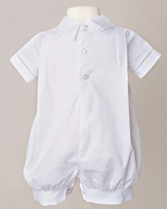 * ---------------------------------------------------- * Blessed Celebration proudly carries baptismal wear from Little Things Mean A Lot, the premier manufacturer of infant Christening gowns and outfits in the United States.* ---------------------------------------------------- * This elegant christening romper in 100% cotton is all-boy without being too plain. Details include shirt collar, pleats, and entre-deux trim. 2-piece set includes romper and hat Color: white Fabric: 100% cotton Pleats with covered button detail at waist Short sleeve, short leg Button or snap closure at crotch Hand wash, hang to dry Imported Measurement 0-3 month 3-6 month 6-12 month 12-18 month 18-24 month WEIGHT 8 – 11 lbs 12 – 16 lbs. 17 – 22 lbs. 23 – 25 lbs. 26 – 30 lbs. HEIGHT 19″- 21” 21″- 23″ 23″- 25″ 25”- Battenberg Lace, Paisley Embroidery, Lace Runner, Baptism Outfit, Christening Outfit, Lace Set, Royal Style, Christening Gowns, Baby Dresses