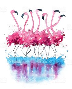 three pink flamingos standing next to each other with the words stand still and stand out