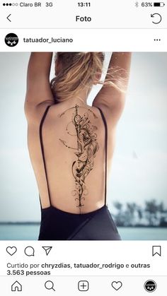 the back of a woman's body with tattoos on it