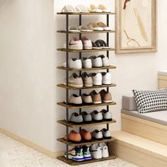 there is a shoe rack in the room