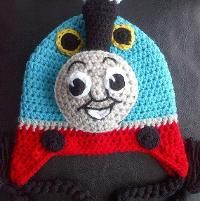 a crocheted thomas the tank engine hat