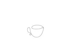 a line drawing of a coffee cup on a white background, with the outline of an object in the bottom right corner