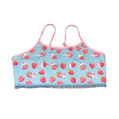 Cinnamoroll Strawberry Bralette Juniors Size Large New Without Tags Measurements And Fabric Contents In Photos Sold Out Stock Photos Only Used To Show Product On 2023 Sanrio Hello Kitty & Friends Hot Topic Cute Light Blue Sleepwear For Spring, Pink Hello Kitty Print Sleepwear For Summer, Kawaii Summer Loungewear Tops, Cute Stretch Beach Tops, Hello Kitty Print Tops For Summer Loungewear, Fun Pink Summer Sleepwear, Pink Bra-friendly Summer Sleepwear, Cute Blue Fitted Sleepwear, Summer Bra-friendly Pink Sleepwear