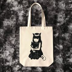 Emily the Strange Tote Bag - Etsy Rectangular Cotton Bag With Cat Design, Daily Use Cotton Bags With Cat Design, Cotton Tote Bag With Cat Design, Emily Strange, Emily The Strange, Canvas Tote Bag, Made By Me, Canvas Tote, Purse Wallet